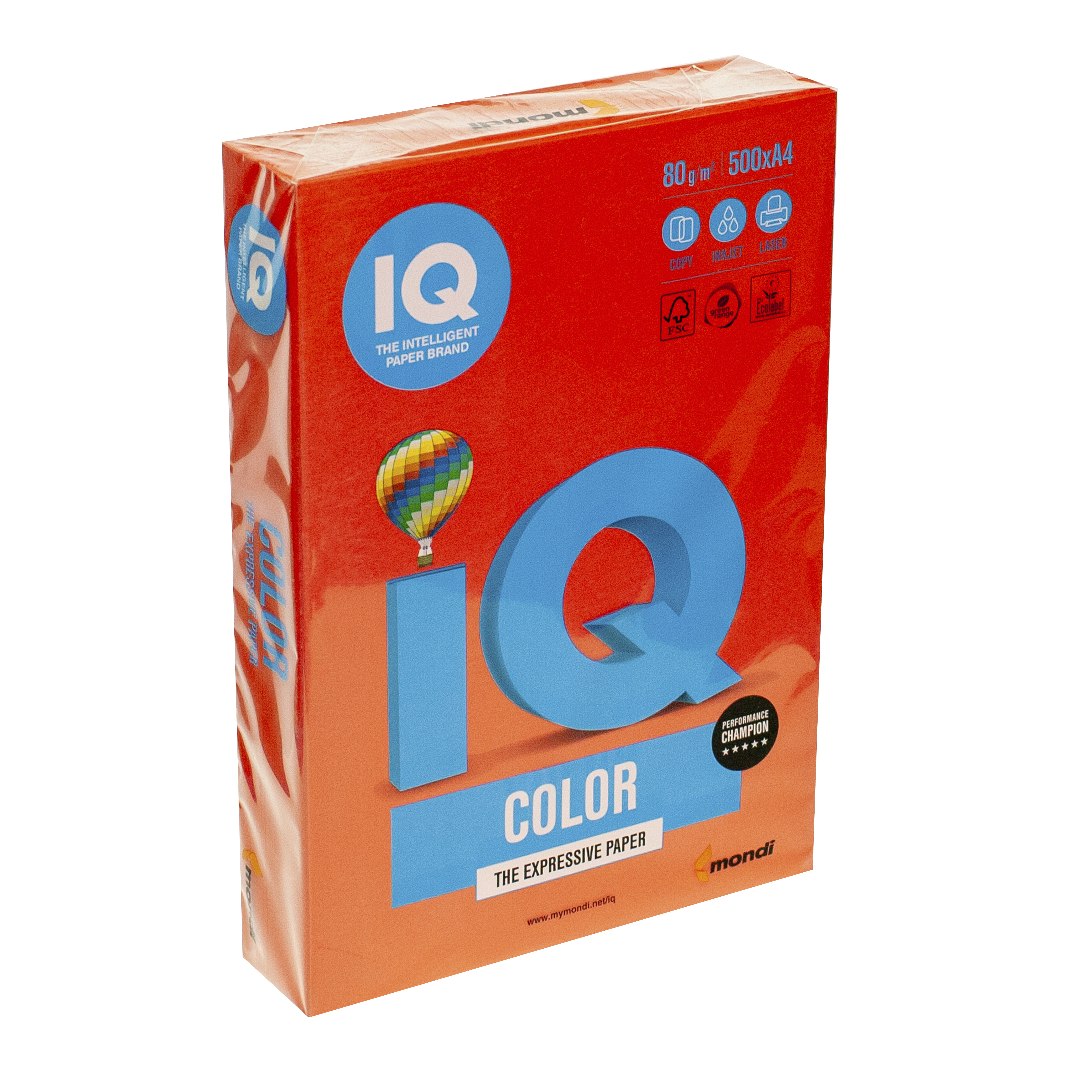 Папір кольоровий А4 IQ Color 80 г/м2 ZR09 насичений червоний 500 арк