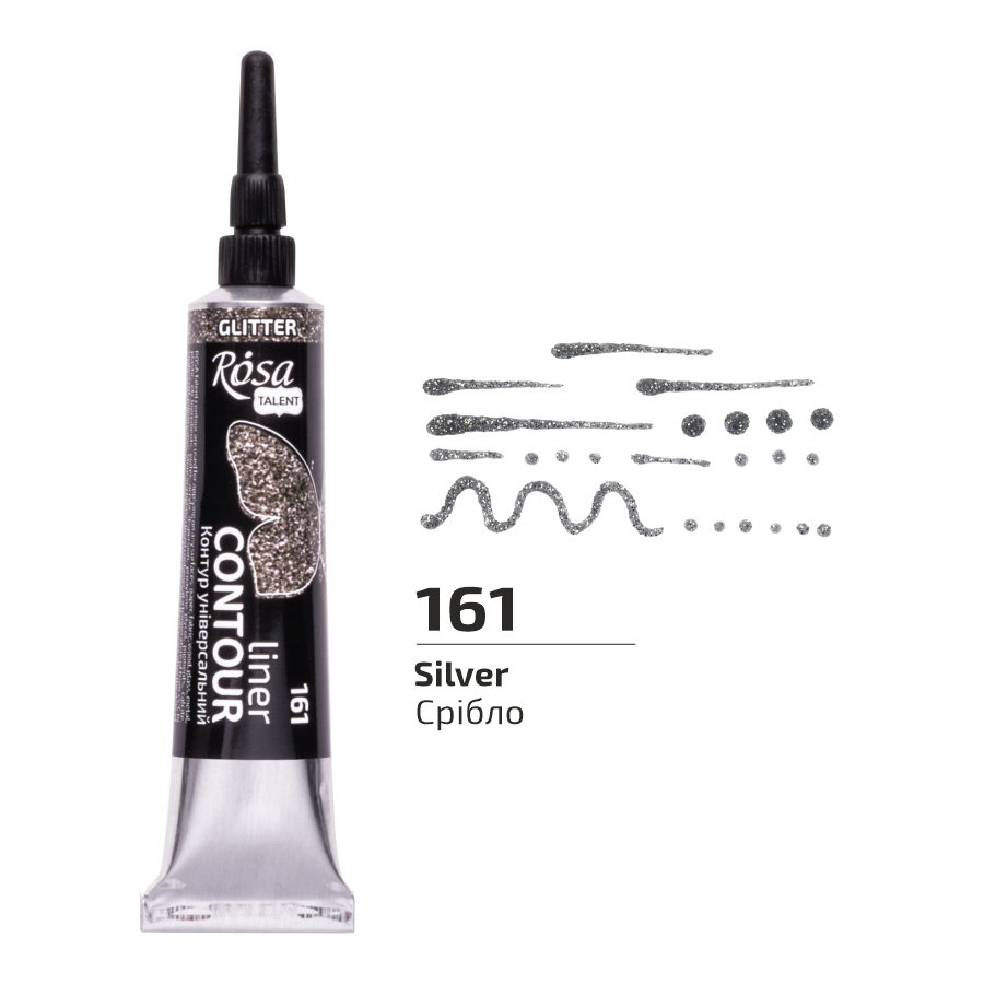 Контур універсальний срібло глітер 20 мл Rosa Talent