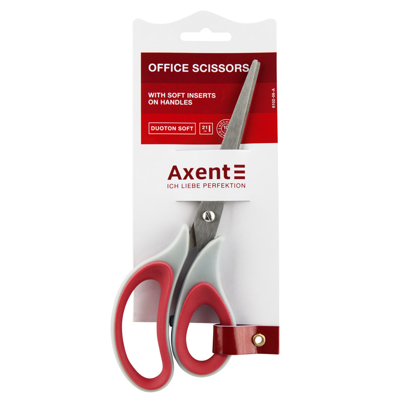 Ножиці 21 см Axent Duoton Soft гумові вставки, сіро-червоні