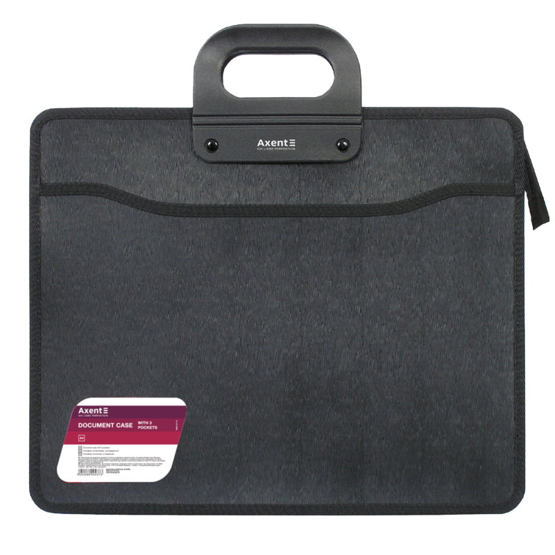 Портфель пластиковий на блискавці В4 Axent 3 відділення, чорний