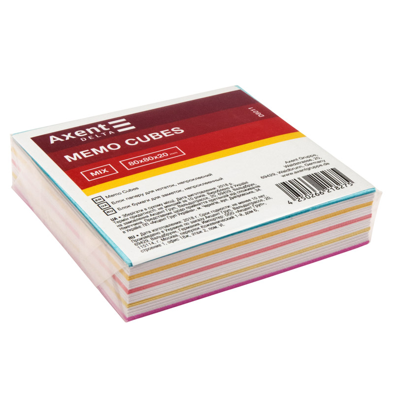 Бумага для заметок Delta Mix 80*80*20 мм непроклеенная