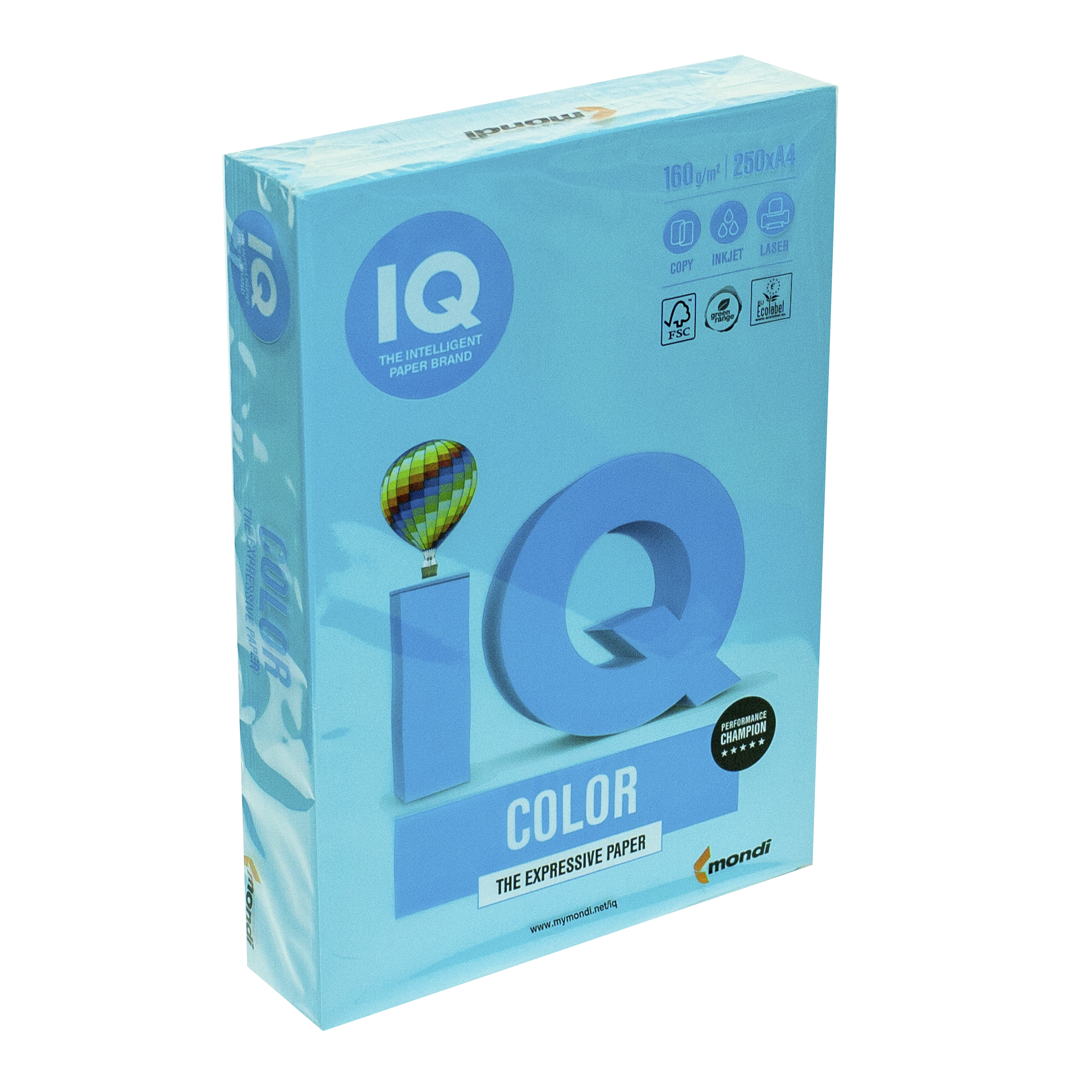 Папір кольоровий А4 IQ Color 160 г/м2 AB48 насичений блакитний 250 арк