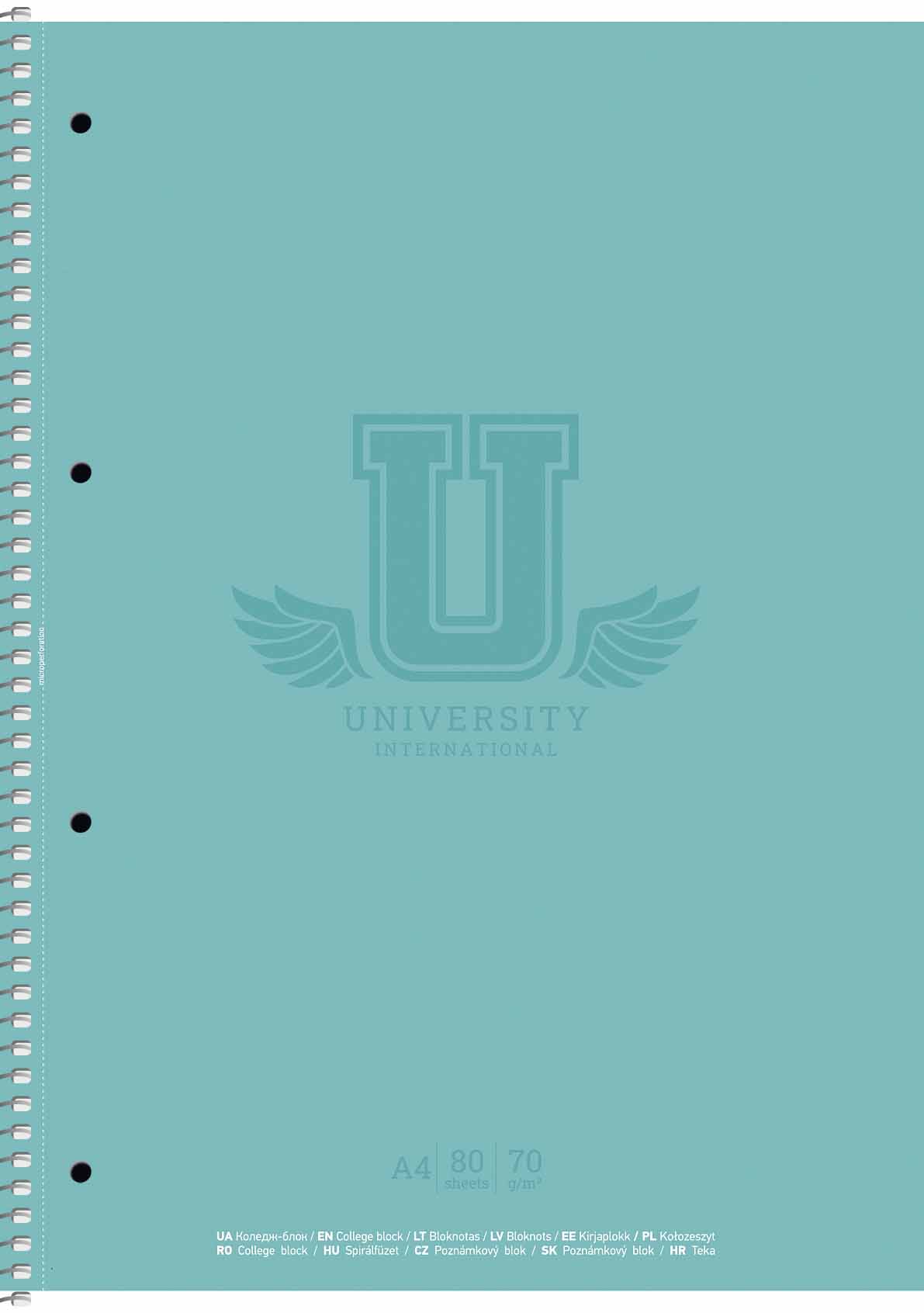 Колледж блок А4 80 л спираль клетка мат лам University International 6526 Ассорти