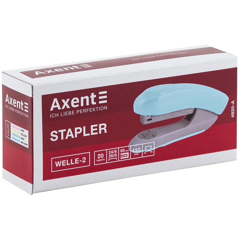 Степлер 20 л пластик Axent Welle-2 Pastelin №24/6, неом'ятний