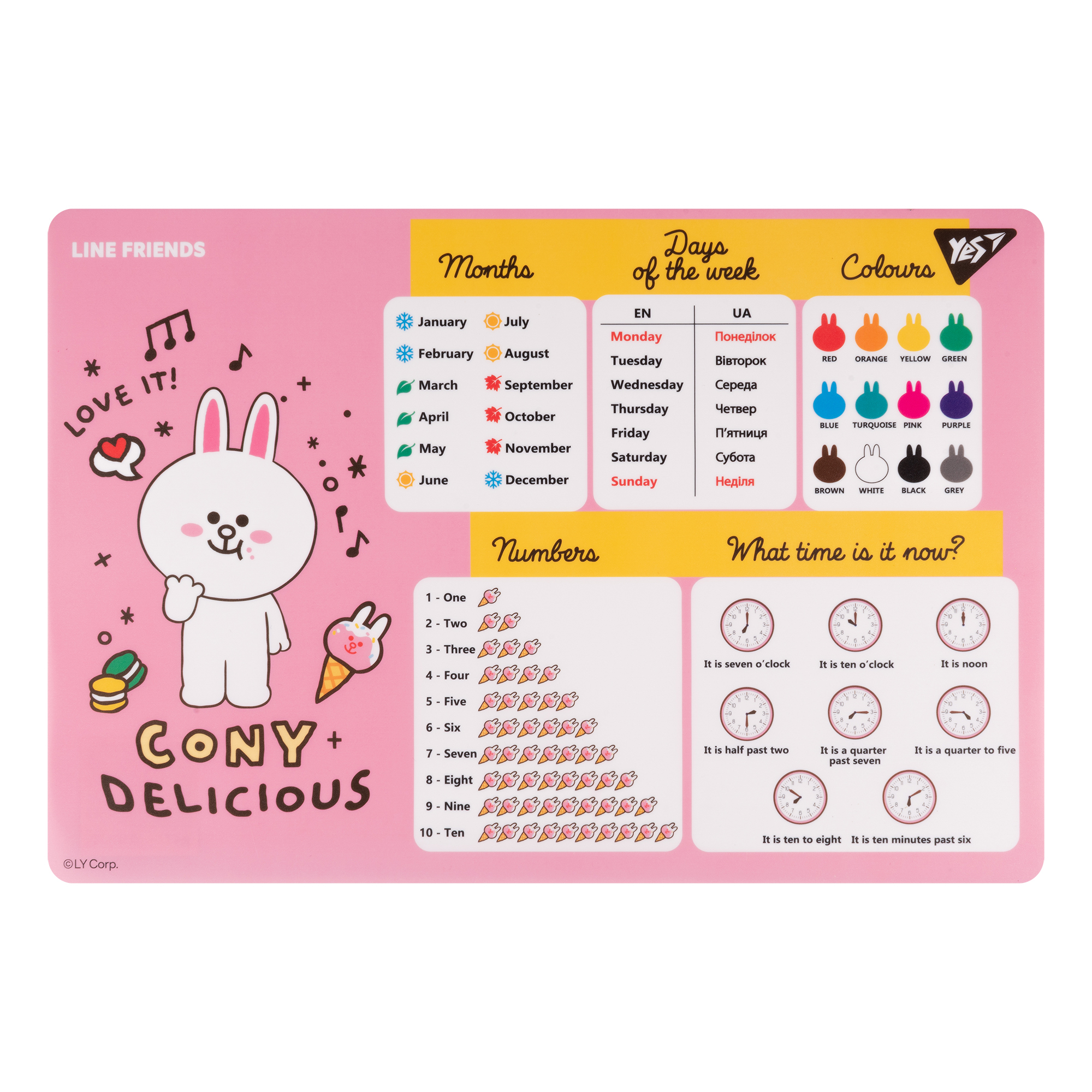 Підкладка настільна 42*29см Yes англ. Line Friends Cony