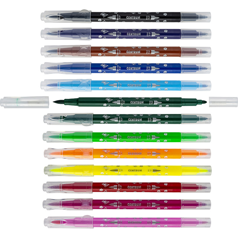 Фломастери Centrum Art 12 кольорів двосторонні пензель/фломастер