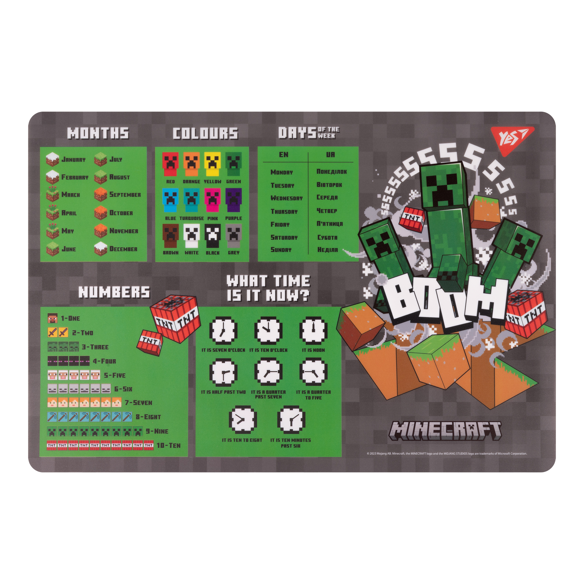 Підкладка настільна 42*29см Yes англ. Minecraft Creepers