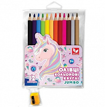 Олівці кольорові круглі Джамбо Unicorn 12 кольорів + чинка (3)