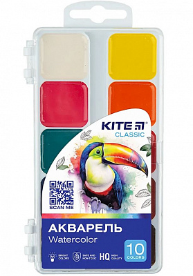 Фарби акварельні, 10 кол. Kite Classic