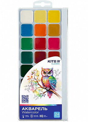 Акварель Kite Classic  24 цв., б/к, пластик