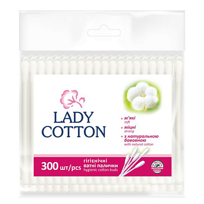 Lady Cotton Палички ватні в поліетиленовому пакеті 300шт.(50шт/ящ) пр-во
