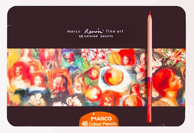 Олівці 48 кольорів круглі \кедр в метал. пеналі,FineArt-48TN,ТМ"Marco"