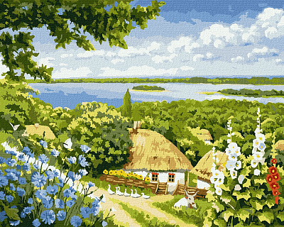 Картина за номерами обкладинка Сільський куточок 40х50 см